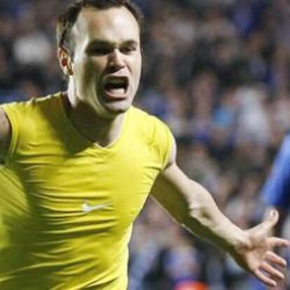 Andrés Iniesta celebra el gol que dio al Barça el pase a la final de la Champions en 2009