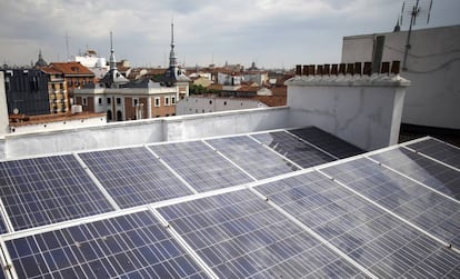 Solar panels on top of a Madrid building.