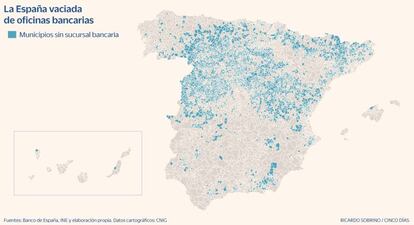 Municipios sin oficinas bancarias en España