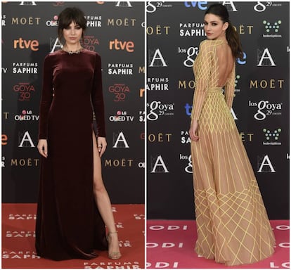 Úrsula Corberó se ganó a las estilistas y editoras de moda con su vestido de terciopelo granate con apertura en la pierna de Teresa Helbig para los Goya de 2016, una elección que quizá hizo por las buenas críticas que se había llevado el año anterior al lucir un vestido de la misma diseñadora. El año pasado, su ausencia en la gala y en la alfombra roja fue muy sonada.