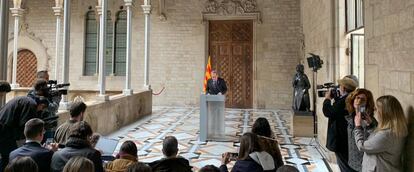 El presidente de la Generalitat, Quim Torra, pronuncia una declaración institucional en el Palau de la Generalitat el 29 de enero de 2020