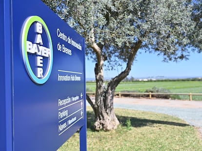 Acceso al centro de innovación de Bayer en Brenes (Sevilla).