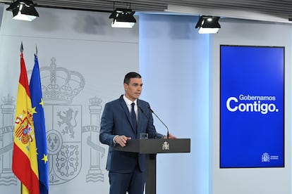 Pedro Sánchez, durante su comparecencia este martes. 