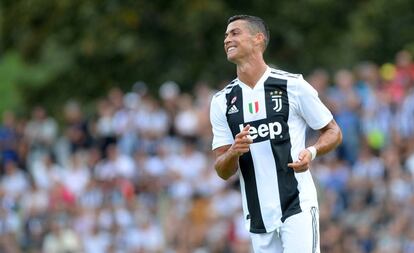 Cristiano Ronaldo, durante un entrenamiento de la Juventus de Turín.