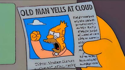 "Hombre viejo le grita a una nube". El recorte de prensa aparecido en un episodio de 'Los Simpson' se ha convertido en el meme más reconocible para señalar que alguien está actuando como un cascarrabias.