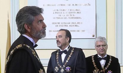 Acto de apertura del año judicial,  en la imagen, el presidente del Tribunal Supremo, Carlos Lesmes (izquierda), Manuel Marchena (centro) y Luis María Díez-Picazo (derecha).