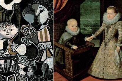 <i>Dos niños sentados (Claude y Paloma), </i>1950, de Picasso. Y <i>Los infantes don Felipe y doña Ana,</i> de Juan Pantoja.