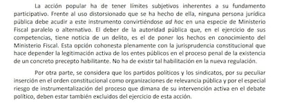 Extracto del anteproyecto de la Lecrim donde limita la acusación popular.