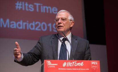 El ministro de Exteriores, Josep Borrell, el viernes, en un acto con los socialistas europeos en Madrid.