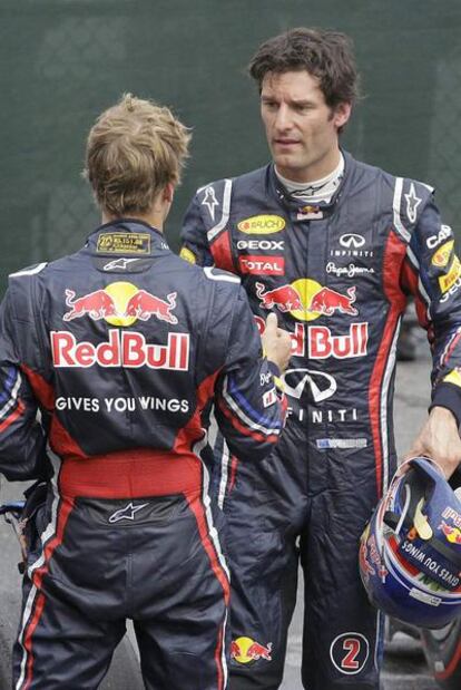 Los pilotos de Red Bull, Sebastian Vettel y Mark Webber.