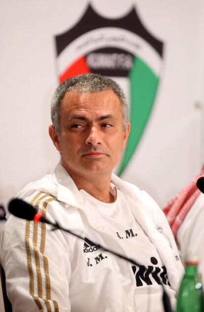 Jose Mourinho, durante la rueda de prensa. El portugués aseguró que su compatriota y pupilo Cristiano Ronaldo merece el Balón de Oro, porque sus goles han servido al Real Madrid para conquistar la Liga. "Los de Messi no han servido para nada", añadió.