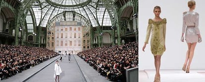 La escenografía de Chanel en el Grand Palais remitía ayer a la casa donde Coco forjó el mito de la firma francesa. A la derecha, desfile de Valentino, ayer en París.