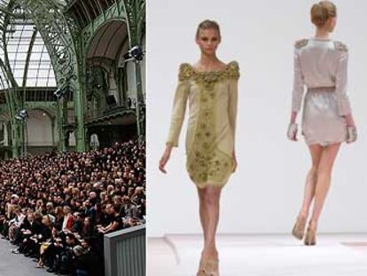 La escenografía de Chanel en el Grand Palais remitía ayer a la casa donde Coco forjó el mito de la firma francesa. A la derecha, desfile de Valentino, ayer en París.