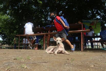 En Monte Sinaí, algunos niños no tienen internet en su casa o deben compartirlo con sus hermanos; otros no cuentan con un ordenador o una tableta electrónica; otros, no poseen ni mesas en sus casas. Solo dos de cada 10 alumnos ecuatorianos disponen de equipos electrónicos de uso personal.