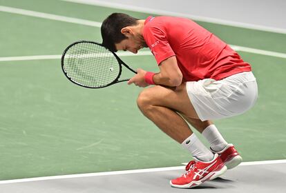 Djokovic, durante el partido de dobles contra Alemania.