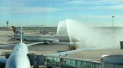 L'avió d'Etihad aquest dimecres al Prat.