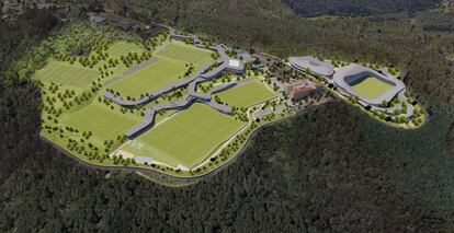 Recreación de la ciudad deportiva que promueve el Celta en montes de Mos, en una imagen divulgada por la Xunta.