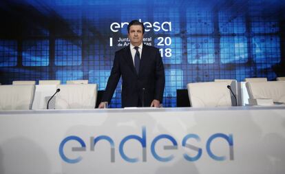 Borja Prado, presidente de Endesa, antes del comienzo de la junta de accionistas.