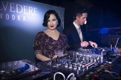 Dita Von Teese y Monarchy, en la fiesta del pasado martes en Madrid.