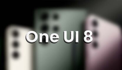 Logotipo de One UI 8 con fondo de teléfonos Samsung Galaxy