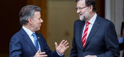 El presidente colombiano, Juan Manuel Santos, y el presidente espa&ntilde;ol, Mariano Rajoy.