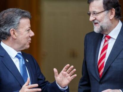El presidente colombiano, Juan Manuel Santos, y el presidente espa&ntilde;ol, Mariano Rajoy.