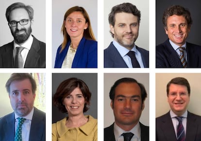 De izquierda a derecha y de arriba abajo: Fernando Sebastián, socio de AZ Capital, Lara Hemzaoui, socia de ‘Corporate/M&A’ de Linklaters, Íñigo del Val, socio de M&A de Allen & Overy, Juan López del Alcázar, socio responsable de ‘Strategy and Transactions’ de EY, Arturo García-Tizón, ‘head of Advisory’ de Banca Corporativa e Institucional de BNP Paribas, Lourdes Ayala, socia de M&A de Bird & Bird en España, Gonzalo Zurita, ‘managing director’ de Nomura en España, y Santiago Rodríguez, responsable de M&A en Europa de BBVA.