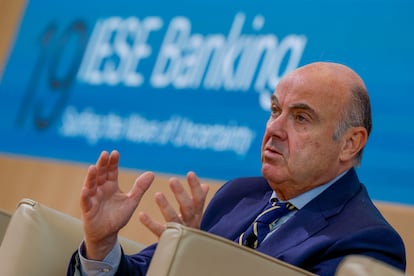 El vicepresidente del BCE,Luis de Guindos, en la segunda jornada del 19 IESE Banking, en Madrid.