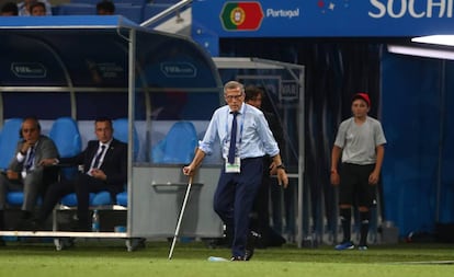 Tabárez, durante el Uruguay-Portugal de octavos de final ganados por la selección charrúa.