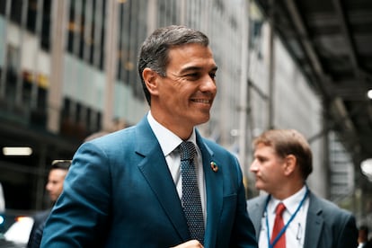 Pedro Sánchez, presidente del Gobierno español, a su llegada al foro este martes en Nueva York. 