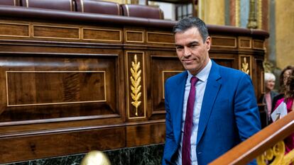 Pedro Sánchez, a su llegada a la sesión de control al Gobierno en el Congreso.