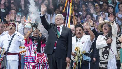 Andrés Manuel López Obrador durante su investidura en el zócalo de la Ciudad de México. 