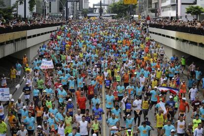 Competidores participam da corrida de S&atilde;o Silvestre, em S&atilde;o Paulo. 