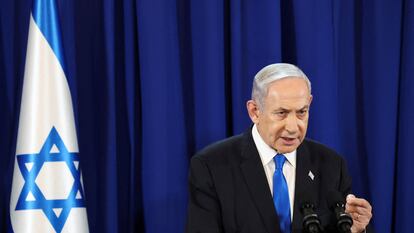El primer ministro israelí, Benjamín Netanyahu, este sábado durante una rueda de prensa en Tel Aviv.