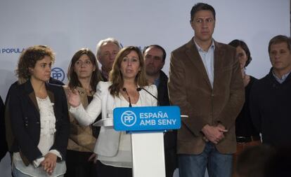 Los líderes del PP catalán, en su primera comparecencia tras conocerse los resultados electorales.