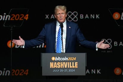 El candidato republicano Donald Trump en la conferencia de Bitcoin en Nashville, Tennessee, el pasado julio.