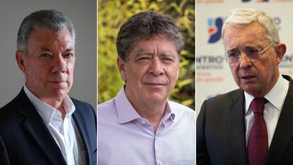 Juan Manuel Santos, Bruce Mac Master and Álvaro Uribe.