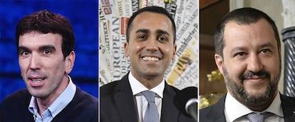 De izquierda a derecha: Maurizio Martina (PD), Luigi Di Maio (M5S) y Matteo Salvini (Liga Norte).