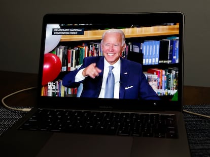 Joe Biden, el candidato del Partido Demócrata durante la Convención Demócrata en Nueva York, el 18 de agosto. EFE/EPA/JASON SZENES