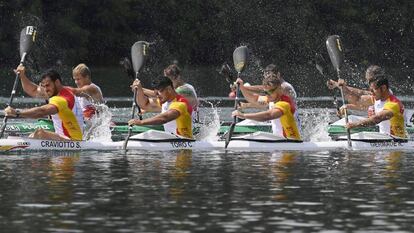 Craviotto, Toro, Cooper y Germade en la final europea del K4-500 donde ganaron el oro. 