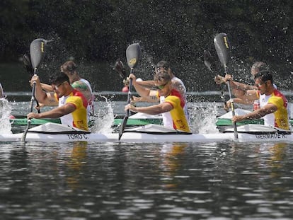 Craviotto, Toro, Cooper y Germade en la final europea del K4-500 donde ganaron el oro. 