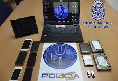 Material intervenido por la Policía a los tres detenidos en Madrid y Alicante.