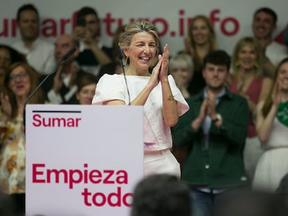 Yolanda Díaz, en la presentación de Sumar, el domingo en Madrid.