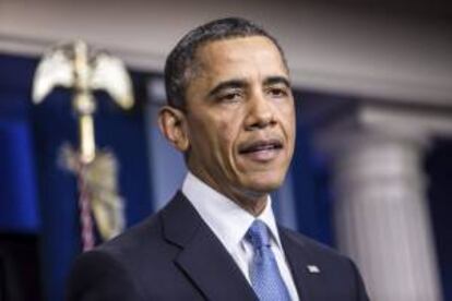 El presidente de Estados Unidos, Barack Obama, con los medios de comunicación en la Casa Blanca en Washington (Estados Unidos).