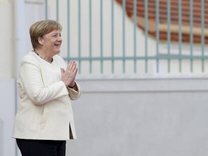 La canciller alemana, Angela Merkel, y el presidente francés, Emmanuel Macron, este lunes en Berlín.