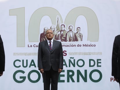 El presidente de México, Andrés Manuel López Obrador durante un informe trimestral.