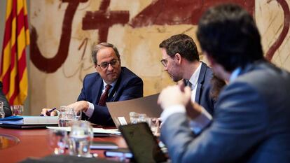 El presidente de la Generalitat, Quim Torra, durante la reunión semanal del gobierno catalán.