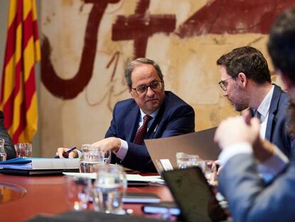 El presidente de la Generalitat, Quim Torra, durante la reunión semanal del gobierno catalán.