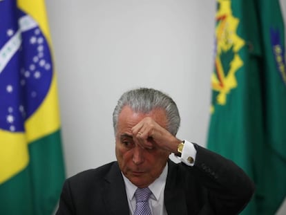 O presidente interino Michel Temer, no Pal&aacute;cio do Planalto. 