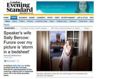 La web de <i>Evening Standard </i>con la fotografía de Sally Bercow.